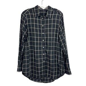 Banana Republic Parker Tunic Button Down Shirt Black Plaid - Size Medium